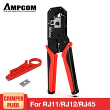 AMPCOM RJ45 Crimping Tool Ethernet Network LAN Cable Crimper Cutter Stripper Plier Modular 8P RJ45 and 6P RJ12 RJ11