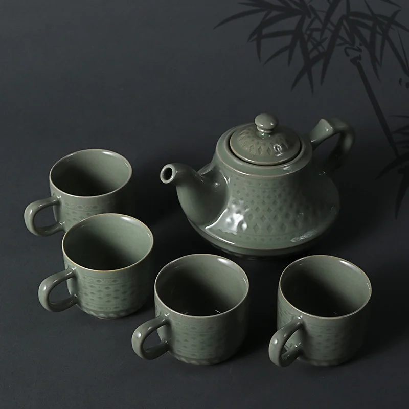 Юэ печной фарфор Wenshi Celadon чайный сервиз, кружка для вина китайский заварочный чайник Набор церемониальный подарок кофейные и чайные наборы