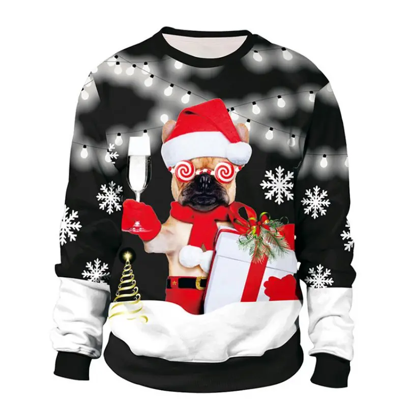 

Boy and girl Couples Simple Autumn Warm Long Sleeve Cute Christmas Print Plus Velvet Loose Round Collar Sweater
