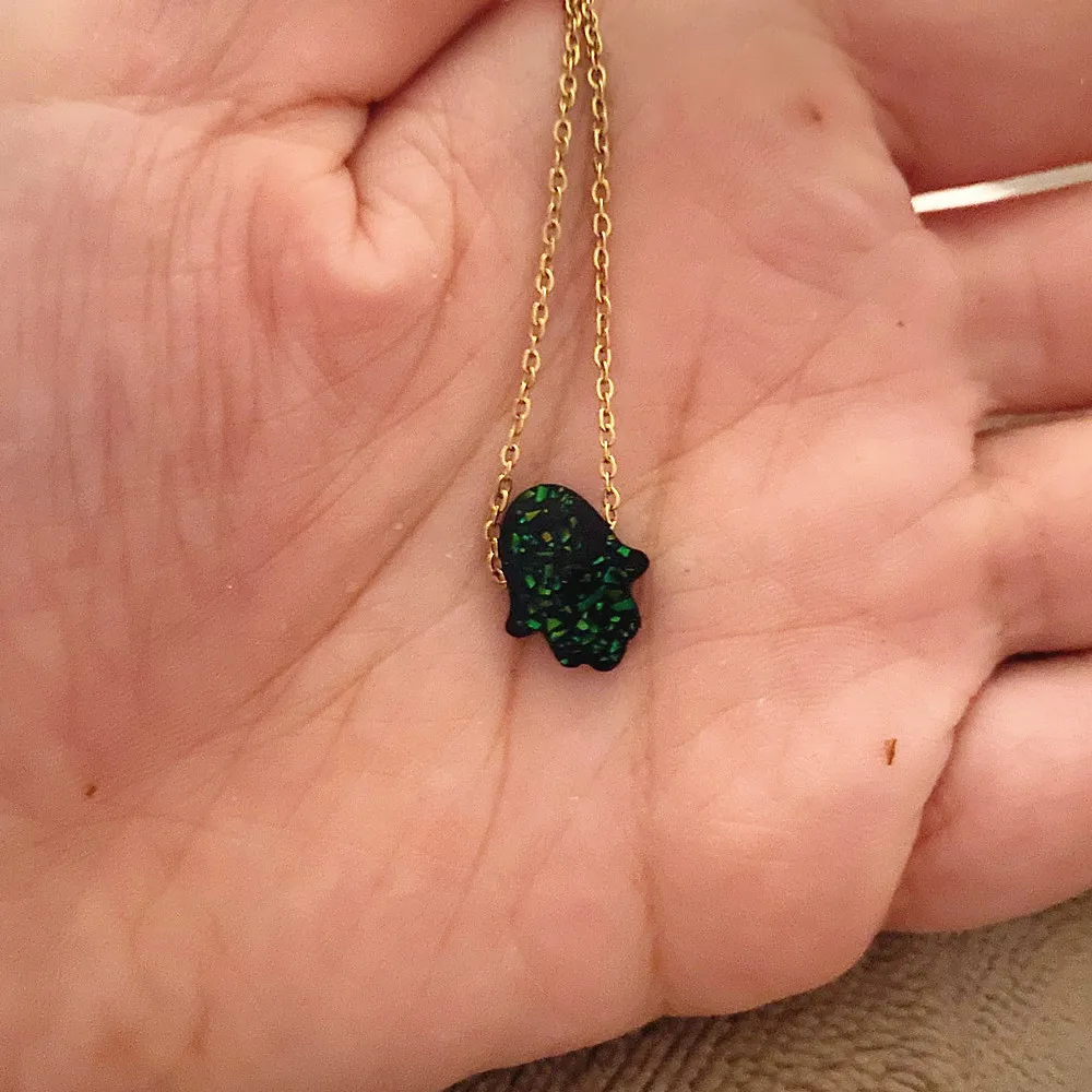 9 Color Opal Hamsa Hand Fatima Pendant Necklace For Women's Fashion Hip Hop Stainless Steel Chain Choker Christmas Gift | Украшения и