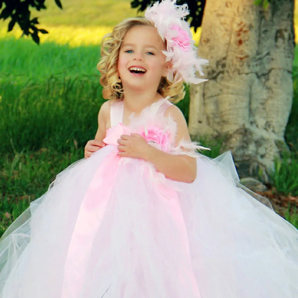 Vintage Spring Summer Kids Girls Dresses Wedding Flower Tutu Feather Toddler Birthday Party Clothes | Детская одежда и обувь