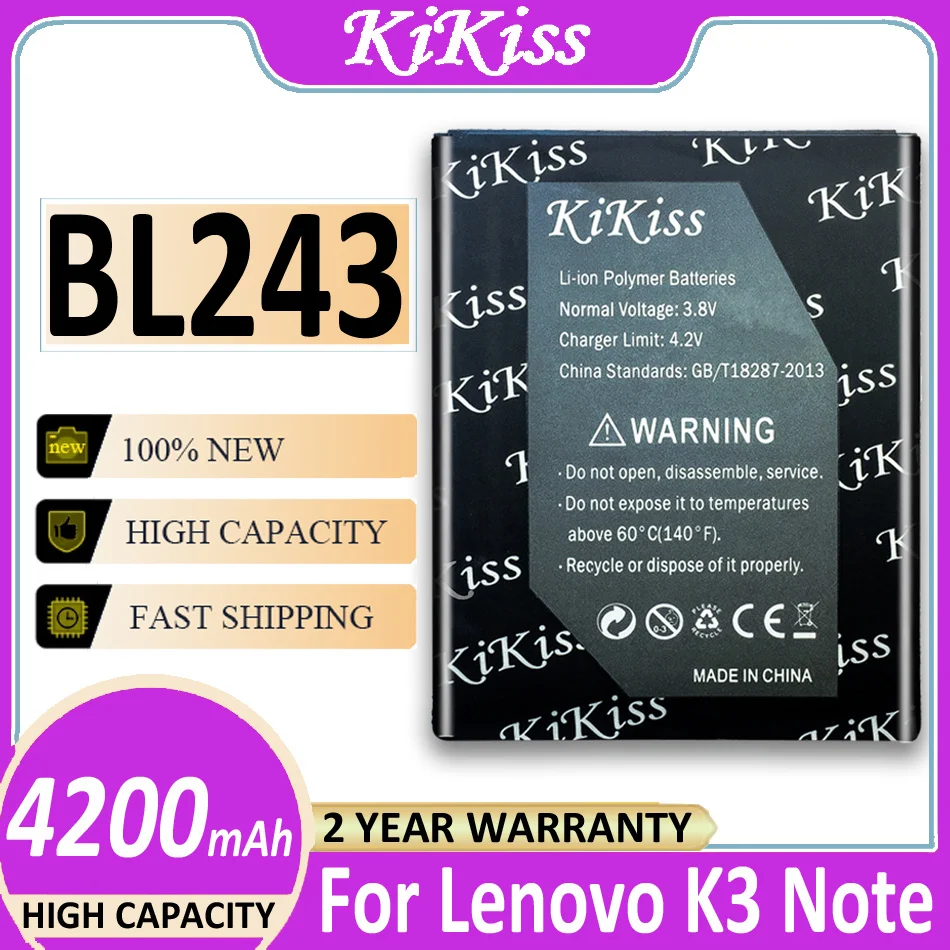 Оригинальный аккумулятор KiKiss BL243 4200 мАч для Lenovo Lemon K3 Note K50-T5 A7000 A5500 A5600 A7600 + номер