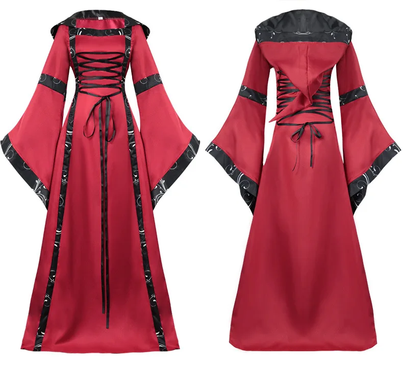 Для взрослых женщин ретро косплей платье средневековый костюм одежда Винтаж Ренессанс наряд для дам квадратный воротник расклешенные рукава