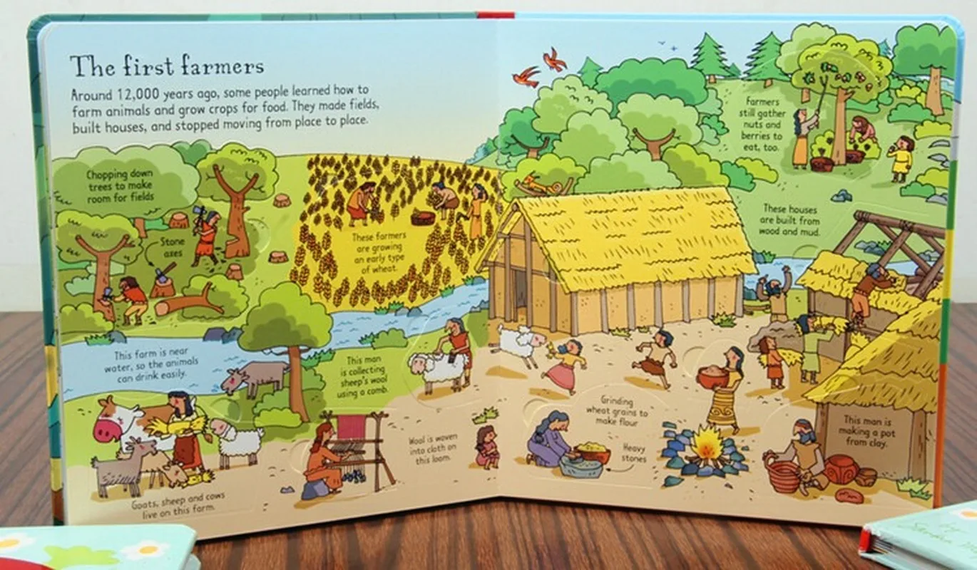 Английская 3D Usborne Look Inside Stone Age книга для фотографий дети читающие Обучающие