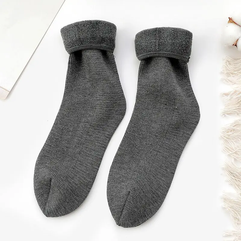 Calcetines/сезон осень-зима; новые носки; хлопковые толстые теплые домашние носки с вертикальными полосками и бархатом; зимние носки-Тапочки - Цвет: Grey