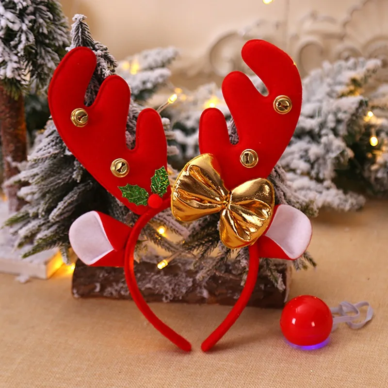 Рождественские оленьи рога повязка на голову с красным рудолфом нос рождественские вечерние костюмы Головные уборы аксессуары подарки рождественские украшения