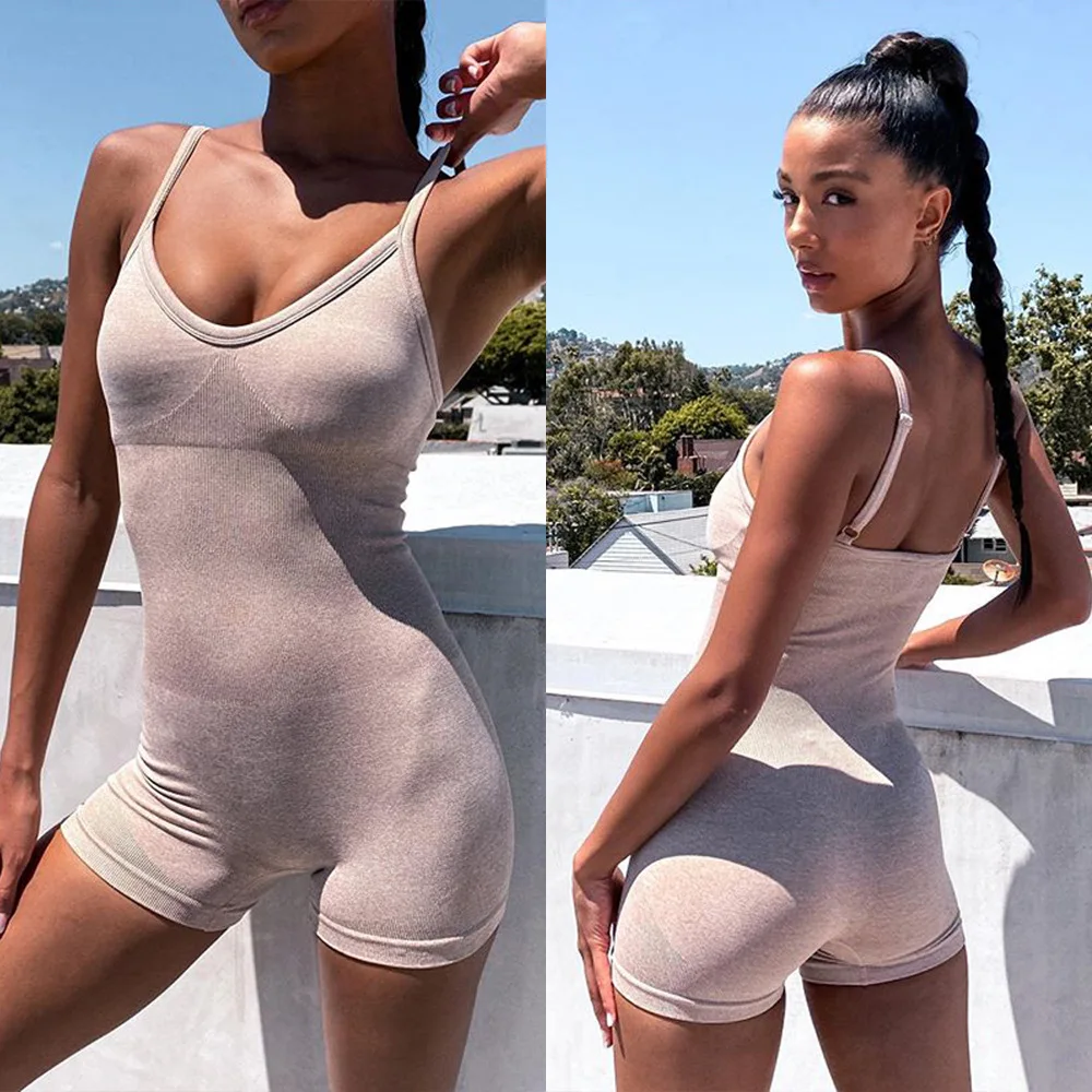 

One Piece Seamless Yoga Sets Fitness Leggings Women Tights Sport Short Length Gym Wear Workout Stretch Smooth Contour V-Neckline