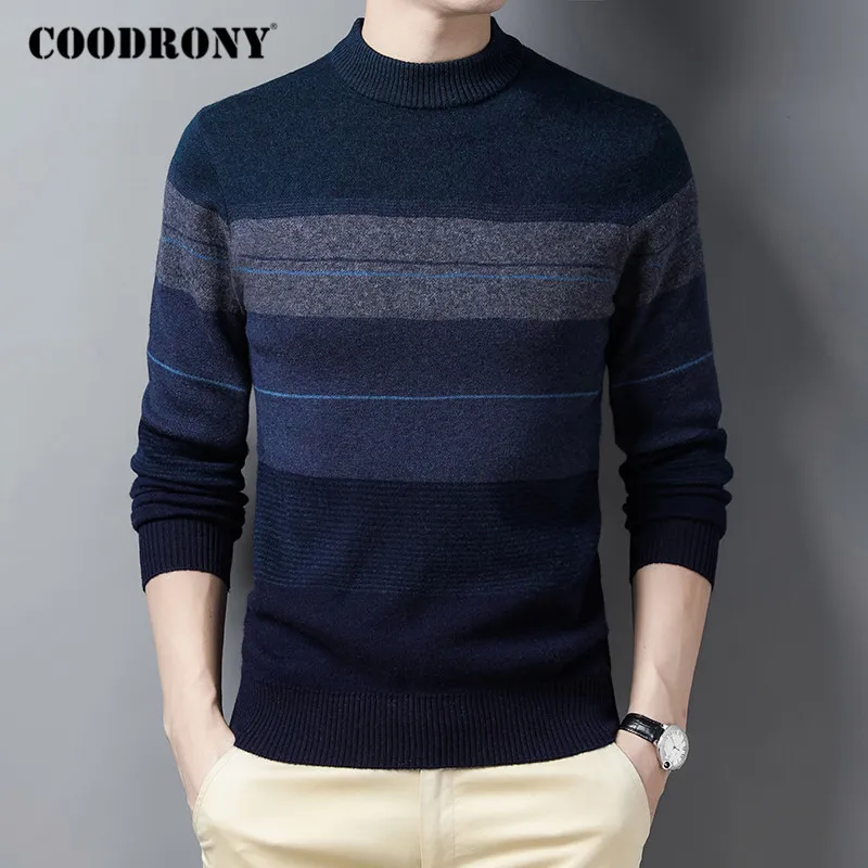 

COODRONY High Quality Thick Warm Winter Sweater Men Casual Striped Jumper Merino Wool Sweaters Knitted Cashmere Pullovers C3053