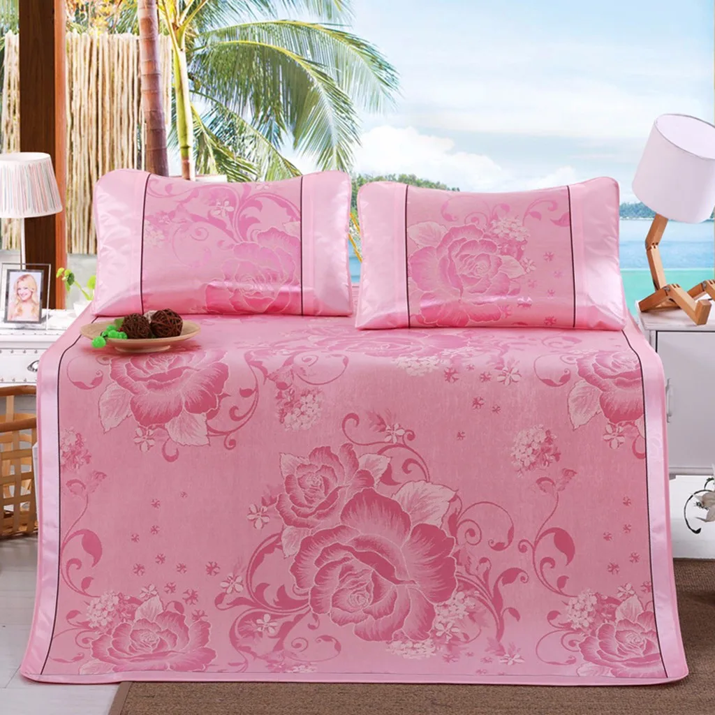  Breathable Ice Silk Sleeping Crib Mattress Mat Summer Cool Pad with Pillow Mattress Mat Summer Bed 