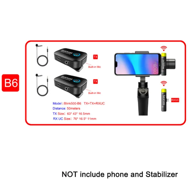Saramonic Blink500 2,4 ГГц двухканальная Беспроводная микрофонная система с Lavalier Youtube интервью Vlog Mic для телефонов камеры - Цвет: B6