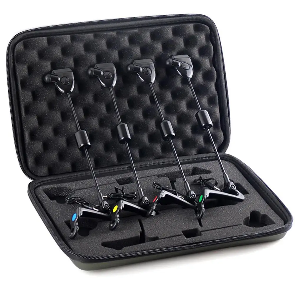 

4Pcs/Set 4 LED Color Indicator Bite Alarm Fishing Swinger Set with Storage Pouch Sea pole bite line signaler