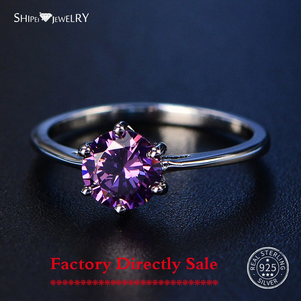 

Shipei Solid 100% 925 Sterling Silver Women's Amethyst Rings Gemstone Fine Jewelry Ring Party Anniversary Gifts Big Size 4-12
