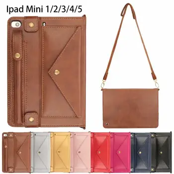 

Letter Style Tablet Case For iPad MINI 1/2/3 /4/5 Wallet card package Leather Cover Crossbody Bag Strap