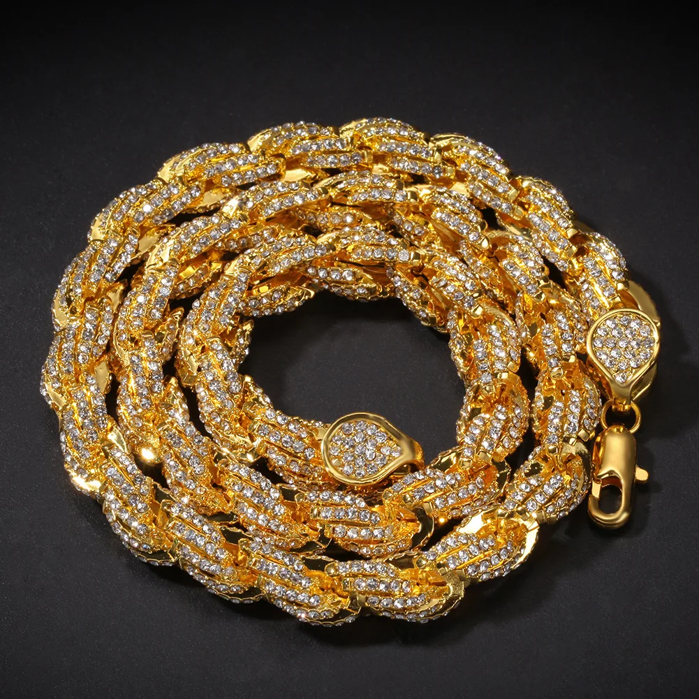 

13MM BIG Rope Chain Bling Iced Out Alloy Chain Necklace Fashion Hip Hop Jewelry AN006