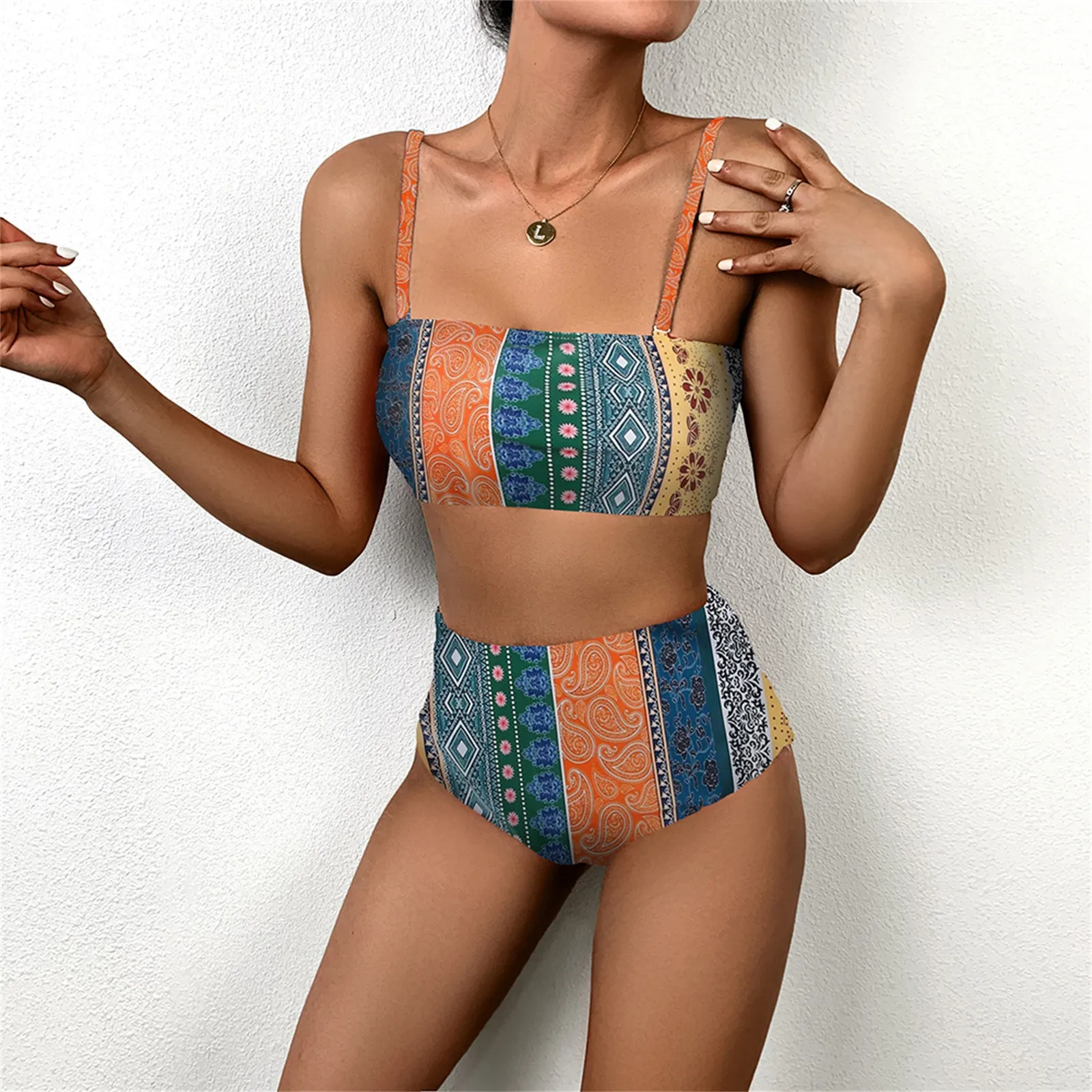 Push-up High Waist Padded Bra Swimsuit 2Pcs Women Sexy Bandage Bikini Bathing Thong Monokini Swimwear Fashion Summer Beachwear | Женская