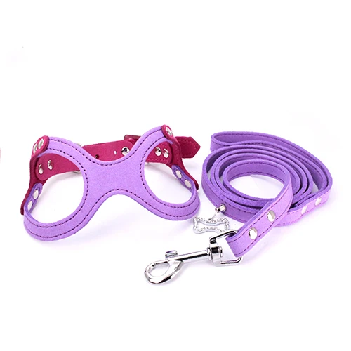 Purple Set Собачий жгут для маленьких собак, жилет и поводок, набор мягких крепких ошейников и жгутов, товары для домашних животных для чихуахуа, французского бульдога - Цвет: Purple Set