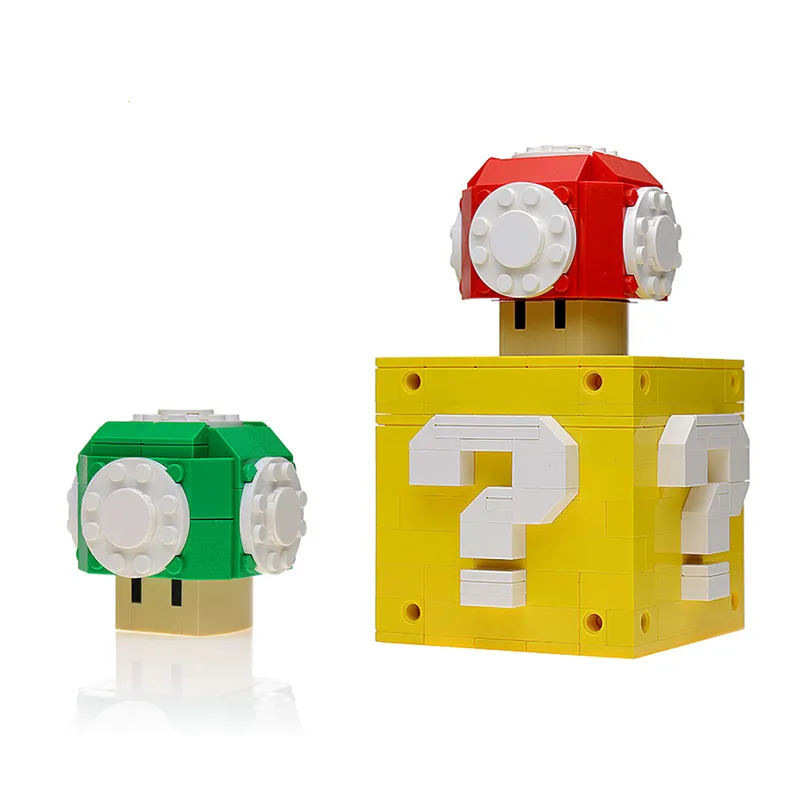 

BuildMOC 15826 Anime Power Up Mushrooms and Question Box Building Blocks DIY Bricks Toys Kids Child