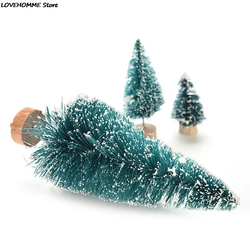 Mini Christmas Tree 1/3/6 Pcs Artificial Sisal Snow Landscape Architecture for Christmas Crafts Tabletop Decor