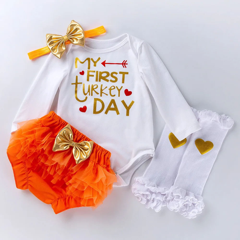 Комплект одежды для маленьких девочек на День Благодарения; комбинезон с шортами для новорожденных; теплые повязки на голову