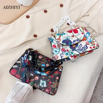 

Popular Simple Female Daily Bag Fashion Embroidered Flower PU Messenger Bag Women Chain Small Shoulder Pouch