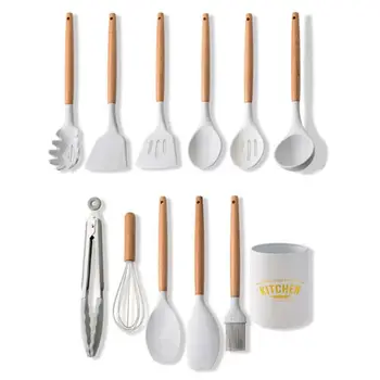 

11pcs Marble Silicone Kitchen Utensils Set with Wooden Handle Spatula Spoon Cook