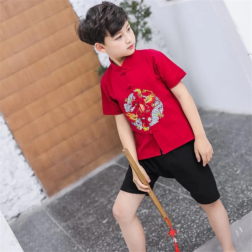 

Tang Suit 2020 Dragon Traditional Chinese Clothing for Men Kids Baby Girl Boy Kung Fu Clothing Chinese Top Shirts Embroidery