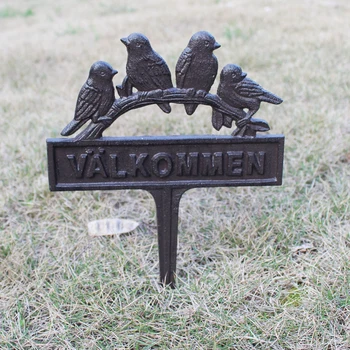 

Vintage Four Birds On Cast Iron Grass Insert Sign Plaques Home Garden Yard Lawn Decor Cat Dog Rooster Plug-in Welcome Home Sign