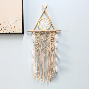 

Bohemian Chic Macrame Wall Hanging Tapestry Moon Feather Handmade Wall Decor Boho Woven Knitted Tapestries Home Decor