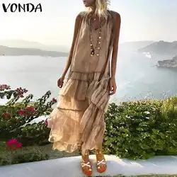 VONDA летнее платье без рукавов для беременных женское сексуальное пляжное платье с v-образным вырезом Vestidos прозрачное повседневное