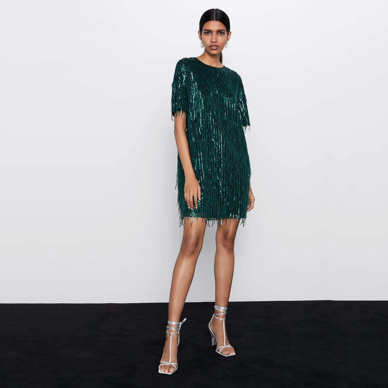 black tassel sequin dress