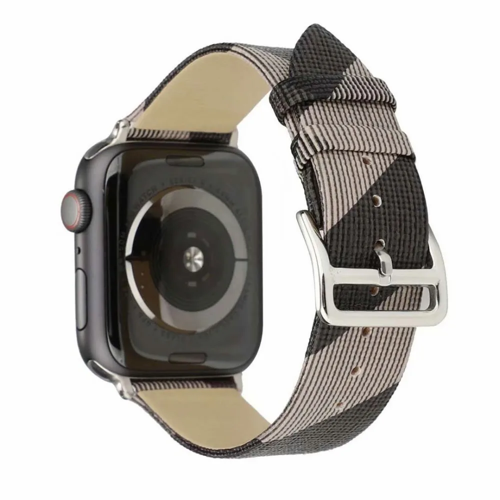 Кожаный ремешок с клетчатым узором для Apple Watch band 4 5 44 40 мм женские/мужские часы