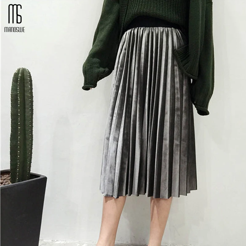 Manoswe модная разноцветная осенняя и зимняя бархатная юбка с высокой талией, мягкие удобные женские юбки размера плюс 3xl