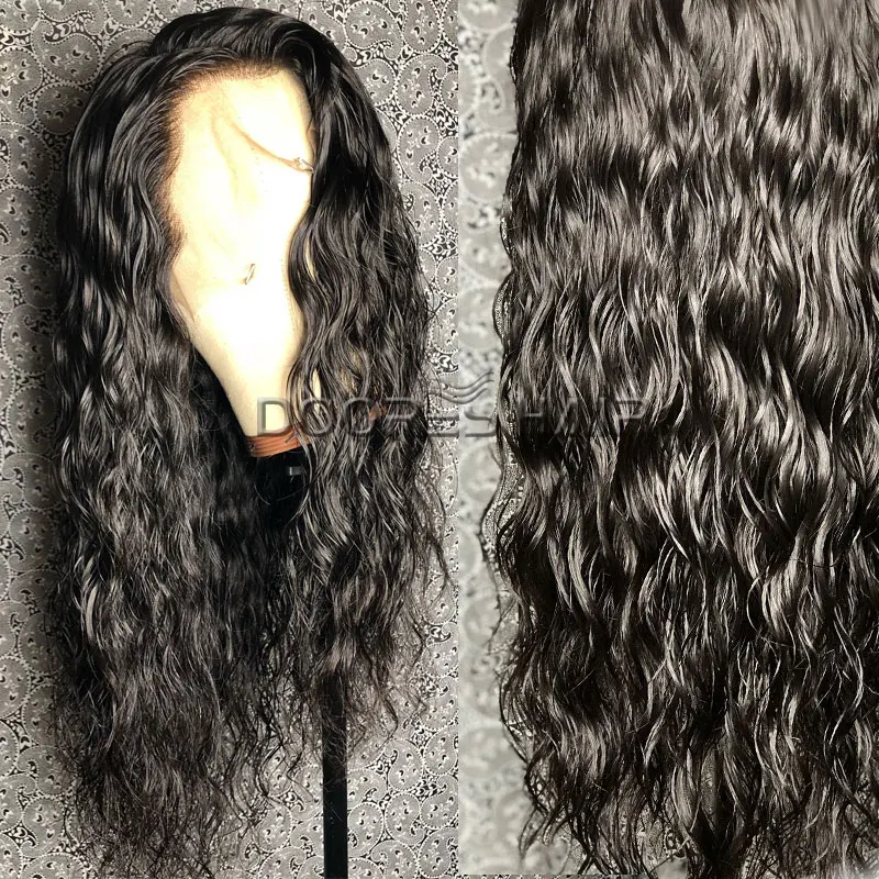 Doores глубокая волна Синтетические волосы на кружеве человеческих волос парики для чернокожих Для женщин 13x6 поддельные головы парик 180% Плотность перуанские прямые волосы парики предварительно вырезанные