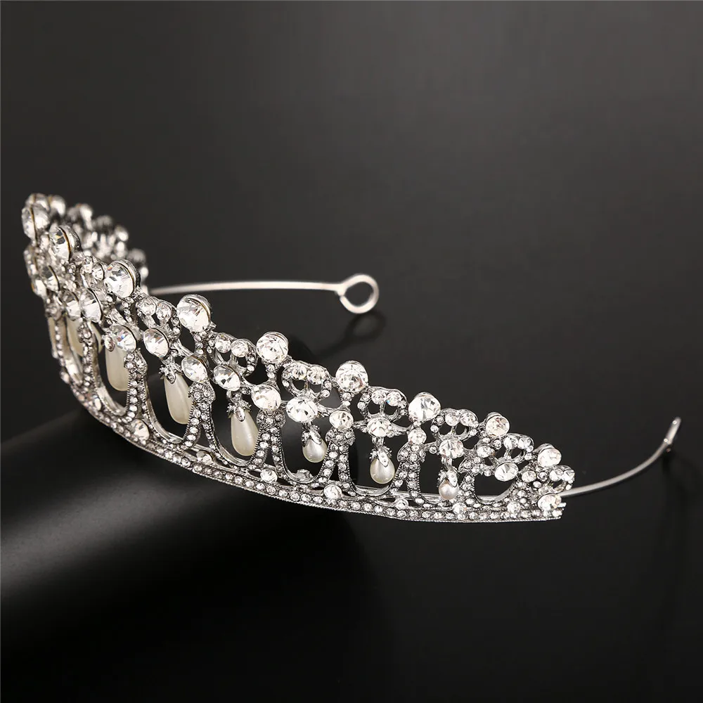 Safe Packing) Vintage Silver Queen Princess Diana Crown Crystal