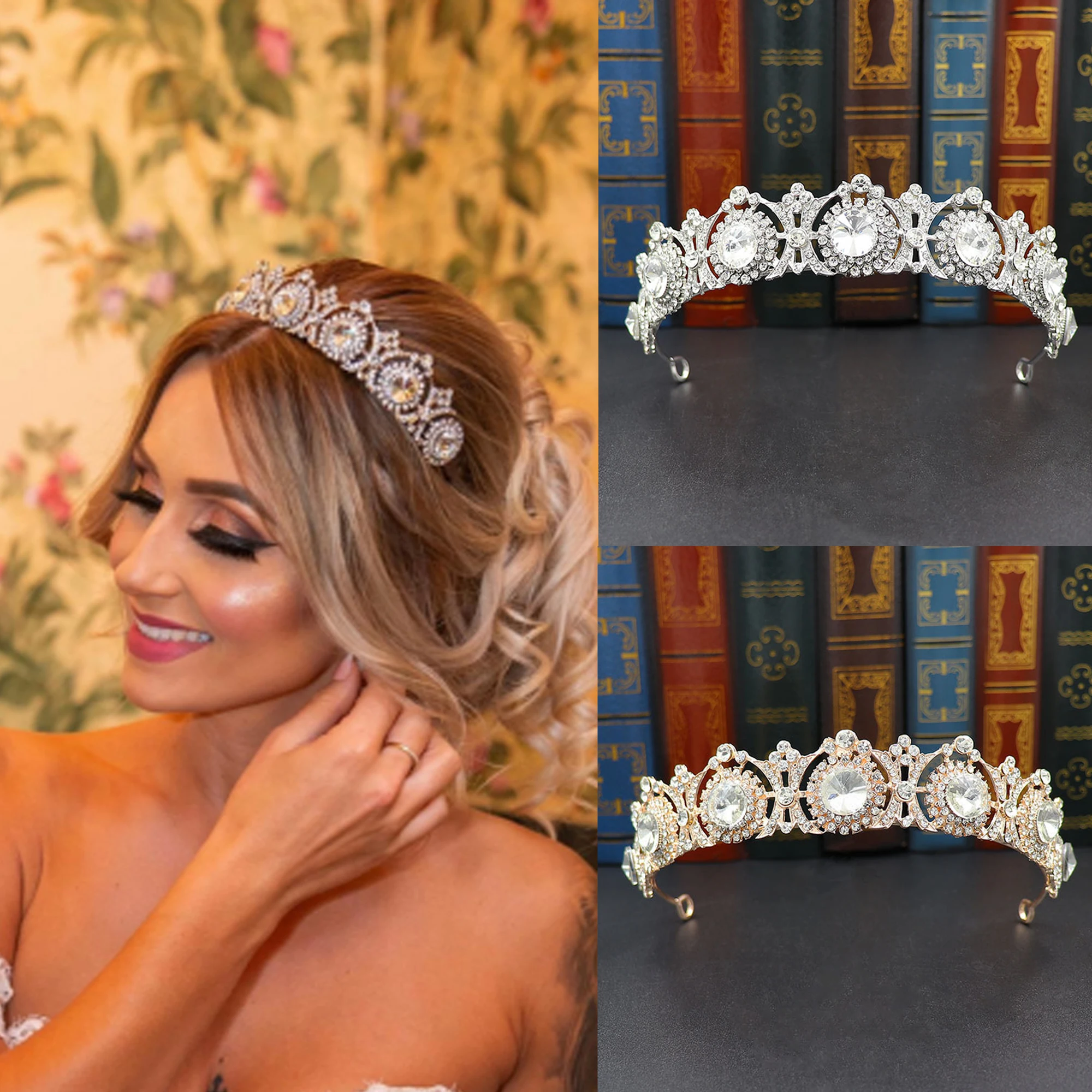 Silver Color Rhinestone Crown and Tiara Wedding Hair Jewelry Accessories For Women Bridal Tiara Wedding Crown Headpiece Gifts jewelry accessories,hair accessory,hair headdress,bridal headwear,hair band crown