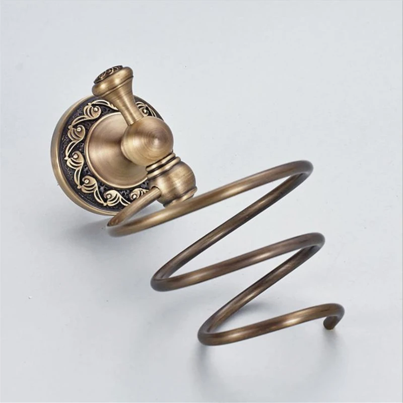 Antique Европейский фен для ванной комнаты, черный настенный держатель, полка для хранения фен, сушилка для волос - Color: Antique