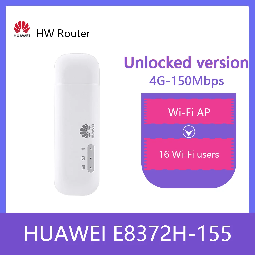 Unlocked Huawei E8372h 155 USB WiFi Modem 4G 150Mbps LTE FDD Band 1 3 5 7