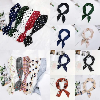 

2020 Fashion Head-Neck Hair Band Rope Bag Tie Wristband Wrap Silk Scarf Beautiful Solid Color Girls Neckerchief Bag Handle Wraps