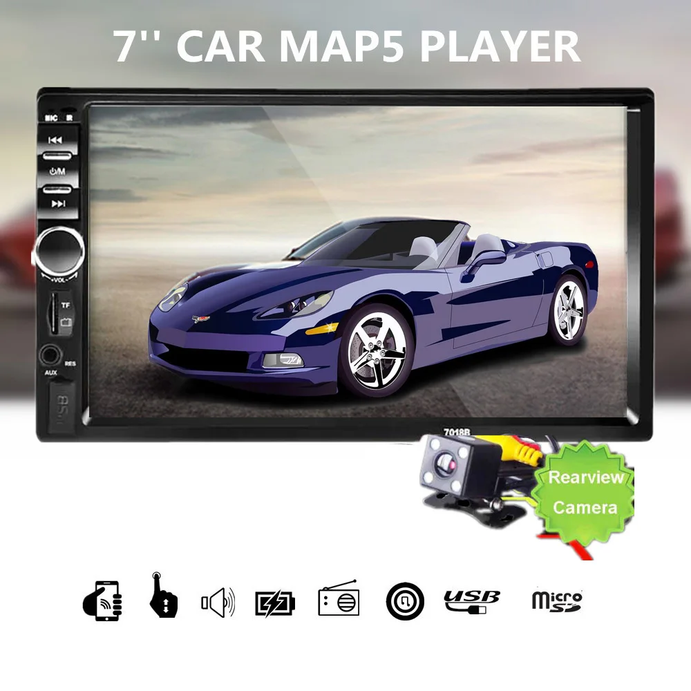 cheap Autoradio 2Din General Car Radio 7 #039; #039; LCD Touch Screen Stereo MP5 Player USB FM Bluetooth Audio Support Rear View Camera 7018B