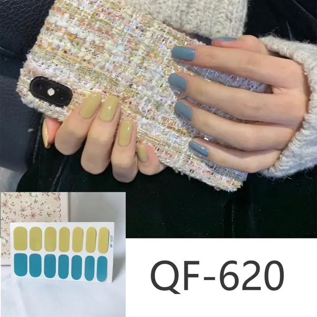 14tips/sheet Milk Heart Nail Wraps Polish Decals Strips Jump Cross Color Glitter 3D Adhesive Full Nail Art Stickers Matte Nails NO.7