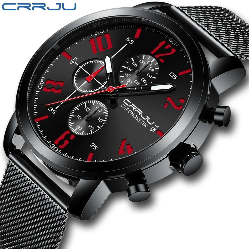 

New CRRJU Brand Men Watches Chronograph Quartz Watch Men Stainless Steel Waterproof Sports Clock Watches Business reloj hombre