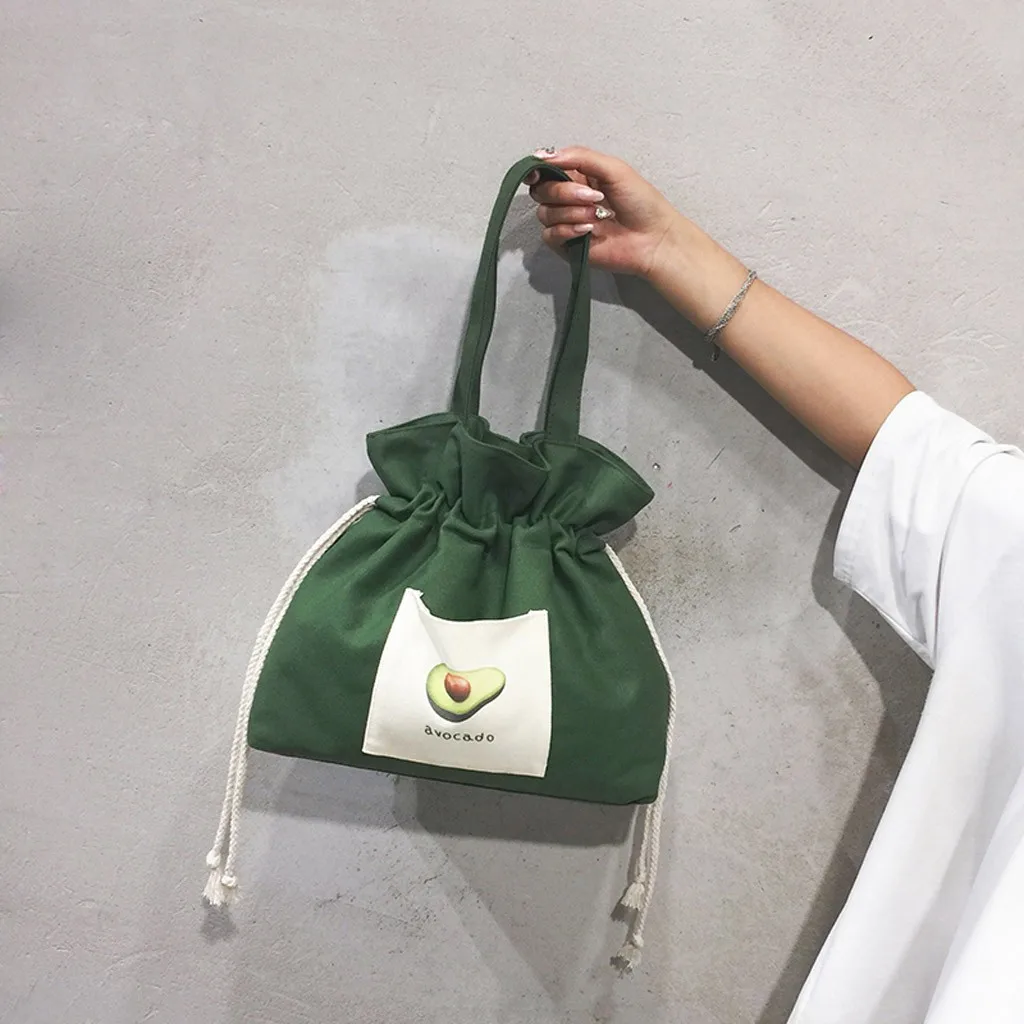 

Fashion Women's Solid Color Large Capacity Fruit Canvas Drawstring Bundle Bag luxury handbags women bags designer