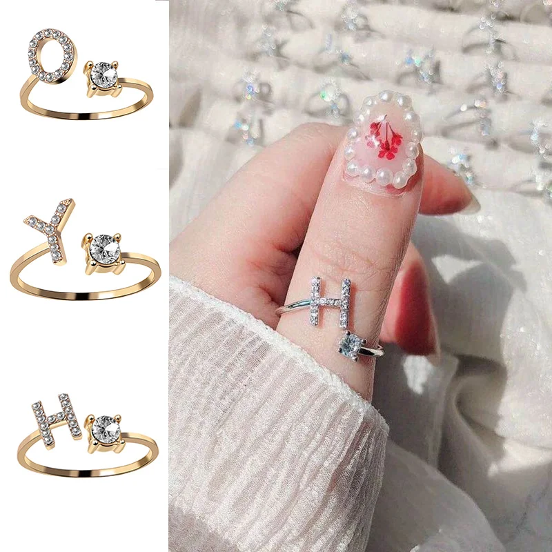 Finger Ring 26 English Letter Open A-Z Initials Name Alphabet Female Creative for Wedding Party