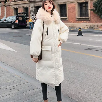 

Women's Loose Temperament Cotton Overcoat Winter Hooded Design Outwear Casual Solid Color Zipper Fur Collar Cotton Coat New Z160