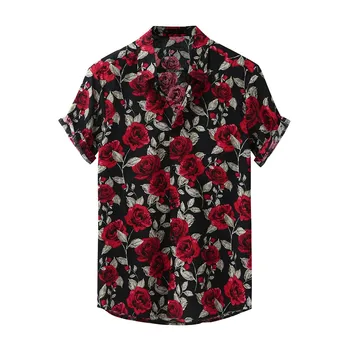 

Summer Shirt Men Fashion Mens Printed Turn Down Collar Short Sleeve Casual Shirts Мужские Рубашки Для Мальчиков