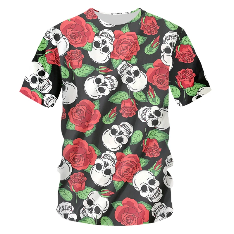 

IFPD EU Size Rose Flower 3d Printed Tshirt Hip Hop Fashion Loose Short Sleeve Anime Skull T Shirt Harajuku Men Tops Clothing