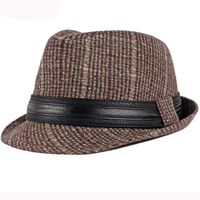 Шляпа HT2774 Fedoras осенне зимняя шапка для мужчин винтажная Клетчатая Шерстяная