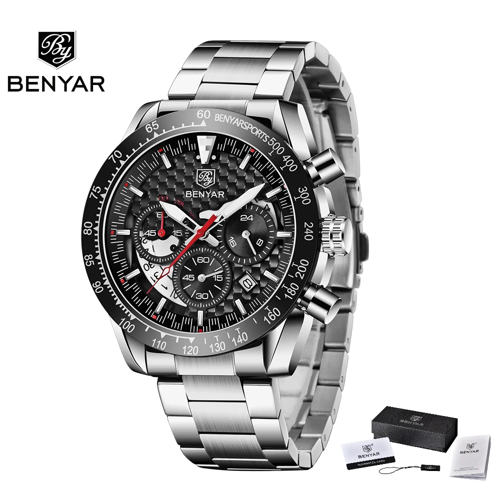 2021 New BENYAR Top Brand Men's Quartz Watch Luxury Waterproof Business Sports Chronograph Military Watch Men Clock Reloj Hombre 