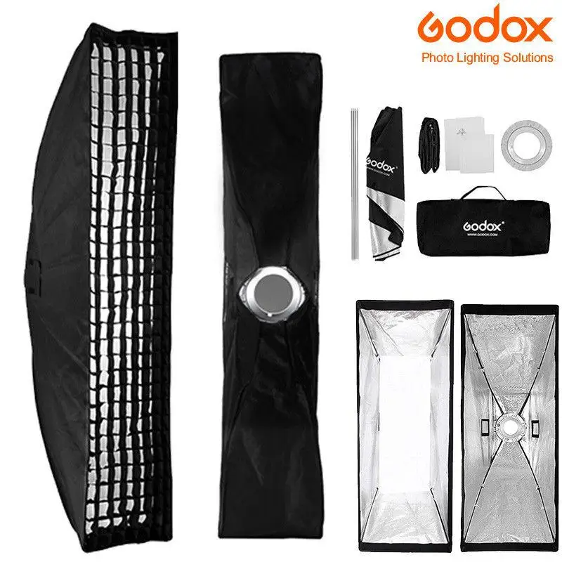 

BEESCLOVER Godox 22x90cm Rectangle Bowens Mount Strip Softbox + Grid for Studio Strobe Flash Softbox Grid Ring adaptor r60