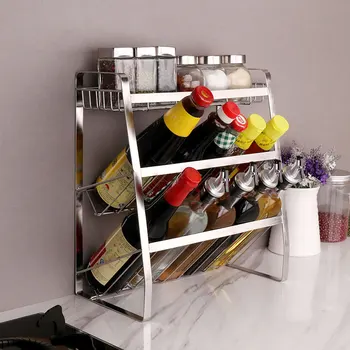 

Seasoning Rack Standing Shelf Kitchen Spice Organizer Jars Bottle Storage Holde Metal 3-tier for Cabinet
